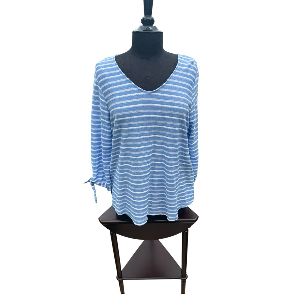 Ruby Rd Blue and White 3/4 Sleeve Top
